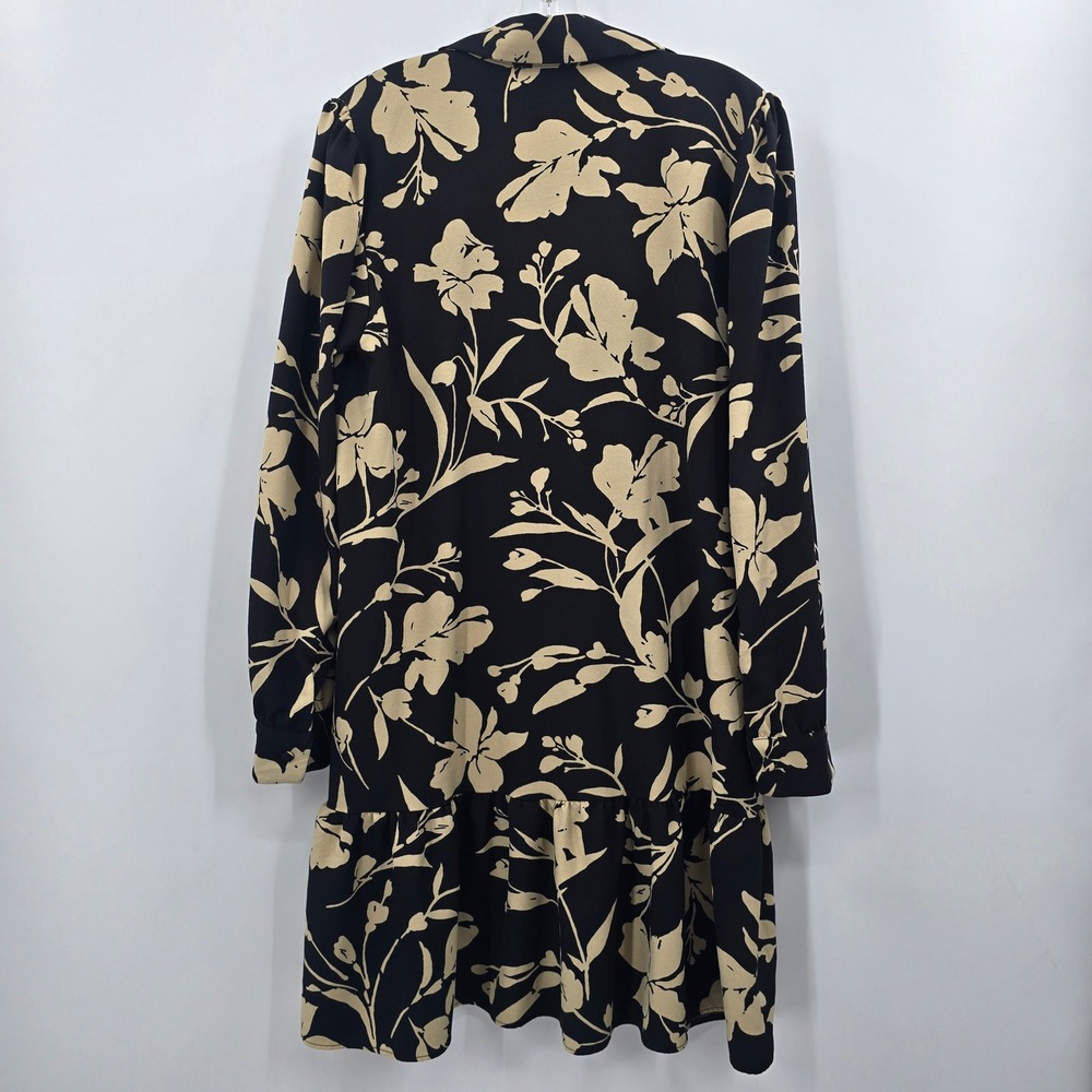 52seven Dress Womens Large Black Tan Floral Button Down Ruffle Drop Waist - Picture 2 of 7